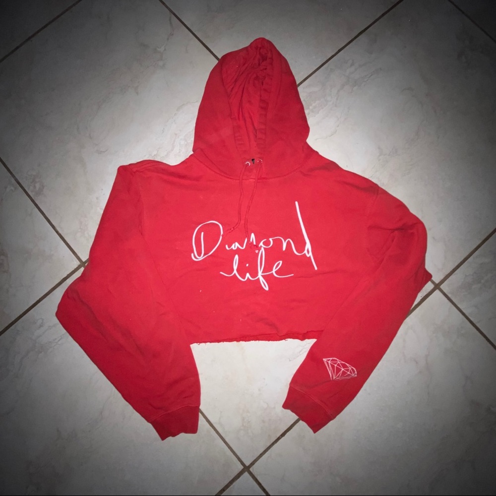 DIAMOND CUSTOM CUT CROPPED HOODIE